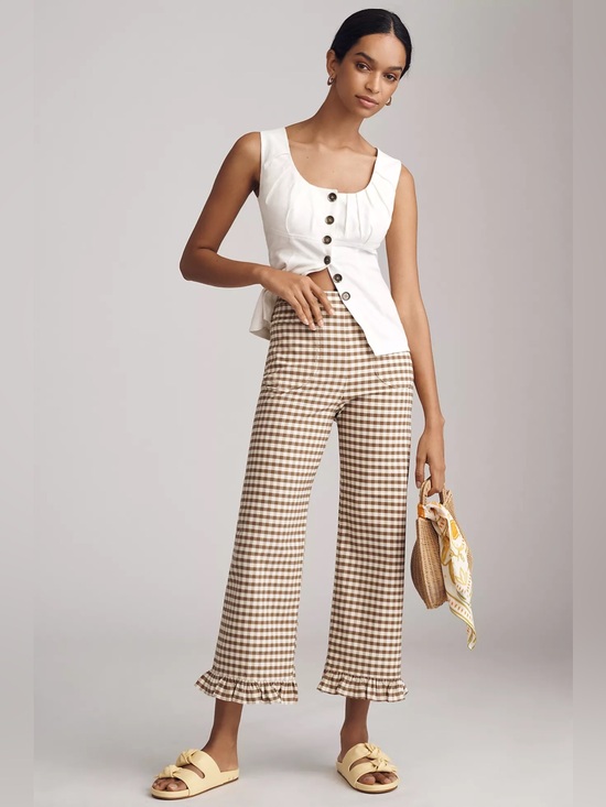 Maeve Pants - Colette Ruffle-Hem Crop Wide-Leg Pants by Maeve